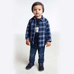 Панталон denim regular с подплата и връзки за бебе момче Майорал
