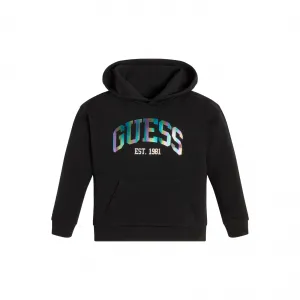 Черен суичър с качулка и цветен надпис Guess за момиче