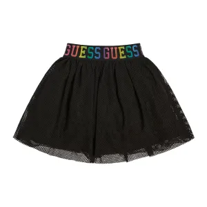 Разкроена пола с цветен ластик за момиче в черно Guess