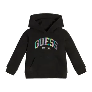Черен суичър с качулка и цветен надпис Guess за момиче