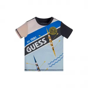 Цветна памучна тениска с къс ръкав за момче Guess