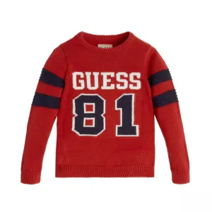 Червен плътен пуловер за момче Guess