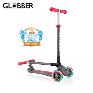 Сгъваема тротинетка със светещи колела Globber Primo Foldable Lights в сиво и червено
