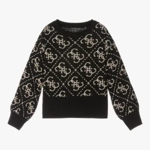 Пуловер от фино плетиво в черно със златисти нишки за момиче Guess