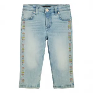 Дънки straight fit за момиче с цветни бродирани надписи Guess 
