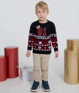 Тъмно син плътен пуловер за момче Guess с мече и детайли