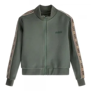 Спортен суичър за момиче в зелено с контрастни ивици Guess