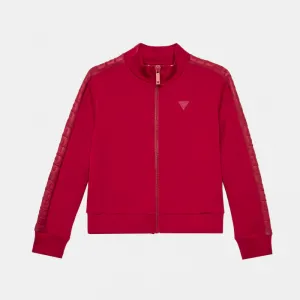 Спортен суичър в бордо за момиче с релефни надписи Guess