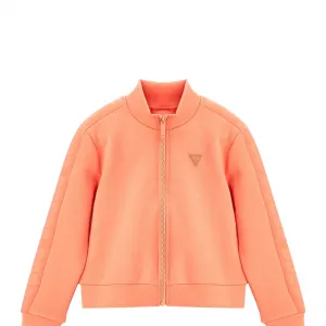 Спортен суичър в оранжево за момиче с релефни надписи Guess