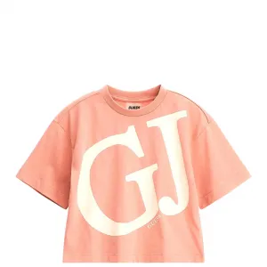 Къса тениска за момиче в розово с големи контрастни букви Guess