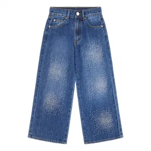 Широки дънки за момиче с камъни и кристали Guess