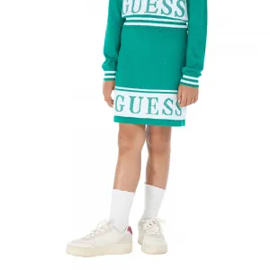 Двуцветна пола от фино плетиво със средна дължина Guess в зелено и бяло