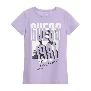 Тениска с къс ръкав в лилаво за момиче Guess с камъни