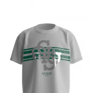Къса тениска за момиче в бяло със сребристо лого Guess