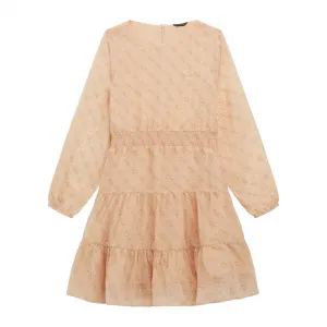Шифонена рокля в розово покрита с надписи Guess