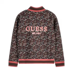 Кафяв суичър за момиче с контрастни ивици Guess