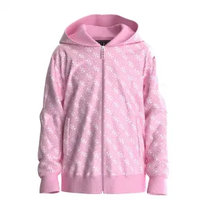 Розово яке ветровка за момиче покрито с бели лога Guess