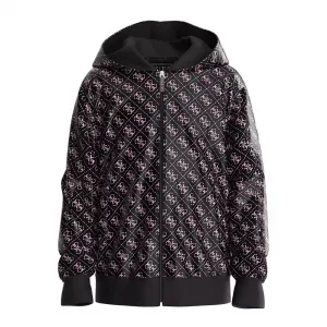 Черно яке ветровка за момиче покрито с розови лога Guess