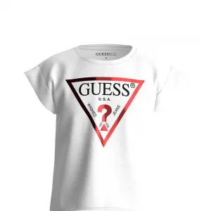 Тениска с къс ръкав за момиче в бяло с голямо червено лого Guess