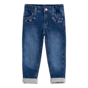 Деним панталон comfort fit за момиче с бродерии Guess