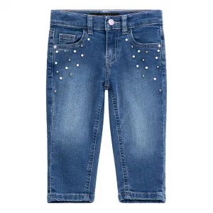 Панталон деним straight fit за момиче с перли Guess