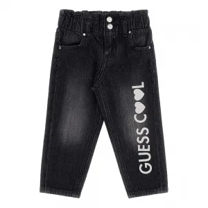Черни свободни дънки за момиче с глитери Guess