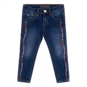 Дънки skinny fit за момиче с цветни бродирани надписи Guess
