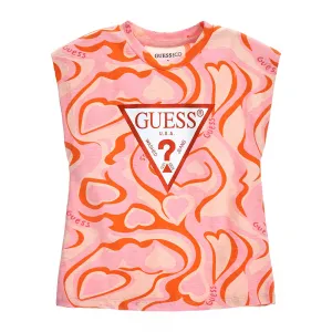Многоцветна къса тениска за момиче с контрастно лого Guess