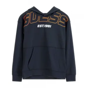 Суичър в черно за момче с оранжев надпис Guess