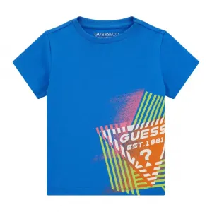 Tениска с къс ръкав в синьо за момче с контрастна щампа Guess