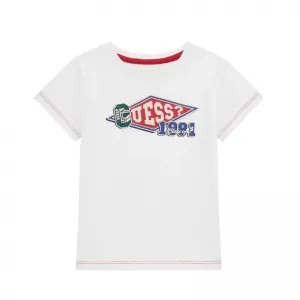 Tениска с къс ръкав в мръсно бяло за момче с контрастен надпис Guess