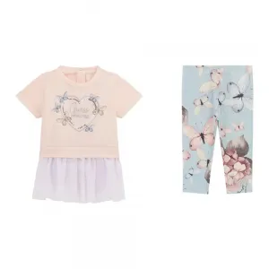 Комбинирана тениска с тюл и нежен клин с пеперуди за бебе момиче Guess