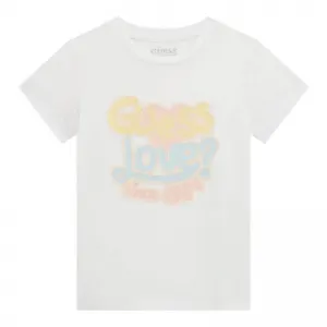 Бяла тениска за мини момиче с цветен надпис Guess Love 