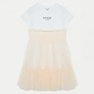 Нежна комбинирана рокля за момиче с тюл в прасковено Guess