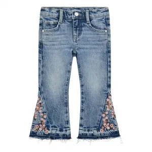 Деним за мини момиче Flare fit с бродиран цветя на крачолите Guess
