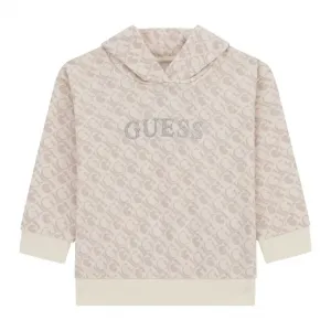 Суичър без цип в бежово за мини момиче покрит с лога Guess