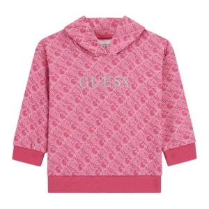 Суичър без цип в цикламено за мини момиче покрит с лога Guess