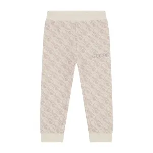 Спортен панталон в бежово за мини момиче покрит с лога Guess