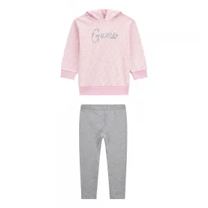 Розова спортна туника с качулка за мини момиче в комплект със сив клин Guess