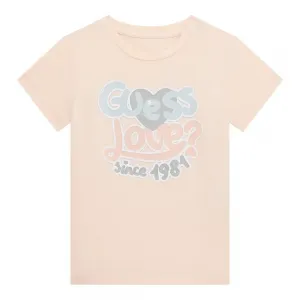 Бледо розова тениска за мини момиче с цветен надпис Guess Love 