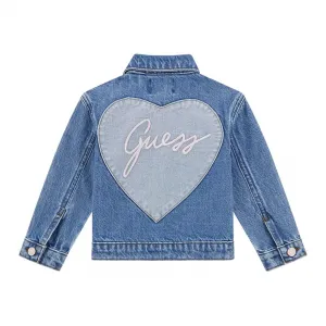 Нежно деним яке за мини момиче с голямо сърце на гърба и надпис Guess