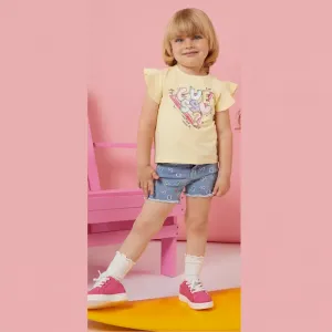 Къси деним панталони за мини момиче с цветни бродирани букви Guess