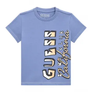 Синя тениска за мини момче с двуцветен надпис Guess Surf Club