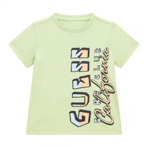 Тениска в цвят лайм за мини момче с двуцветен надпис Guess Surf Club