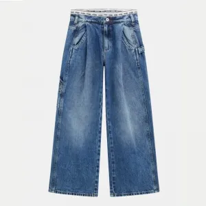 Широк деним панталон за момиче с детайли и ластик на талията Guess