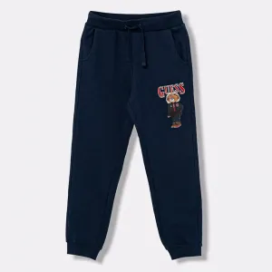 Спортен панталон в тъмно син цвят за мини момче с цветно мече Guess