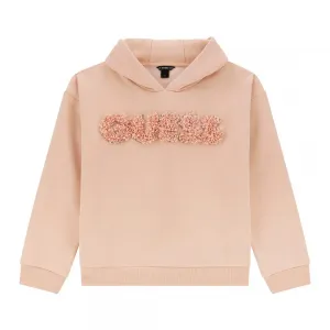 Суичър без цип за момиче в прасковен цвят с релефен надпис Guess