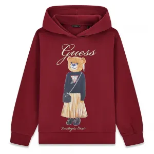 Суичър в цвят бордо за момиче с мече и бродиран надпис Guess