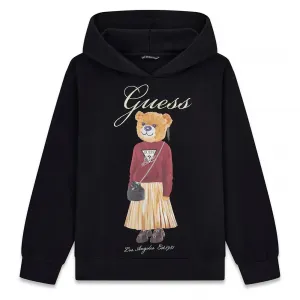 Суичър в черен цвят за момиче с мече и бродиран надпис Guess