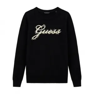 Черен мек пуловер за момиче с контрастен надпис Guess